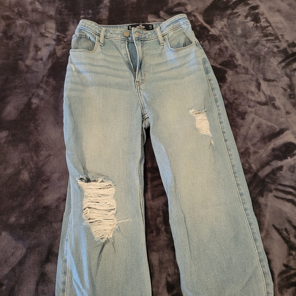 Hollister Light Blue Distressed Wide Leg Jeans